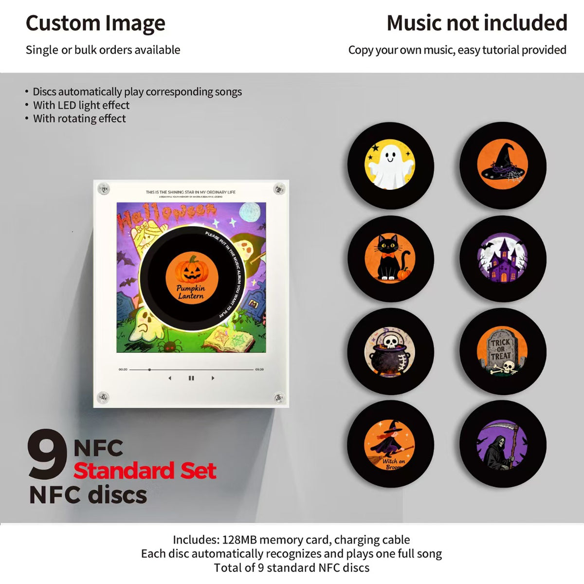 Custom Photo Vinyl Music Box Fridge Magnet — 9 NFC Discs, LED Glow & Rotating Disc